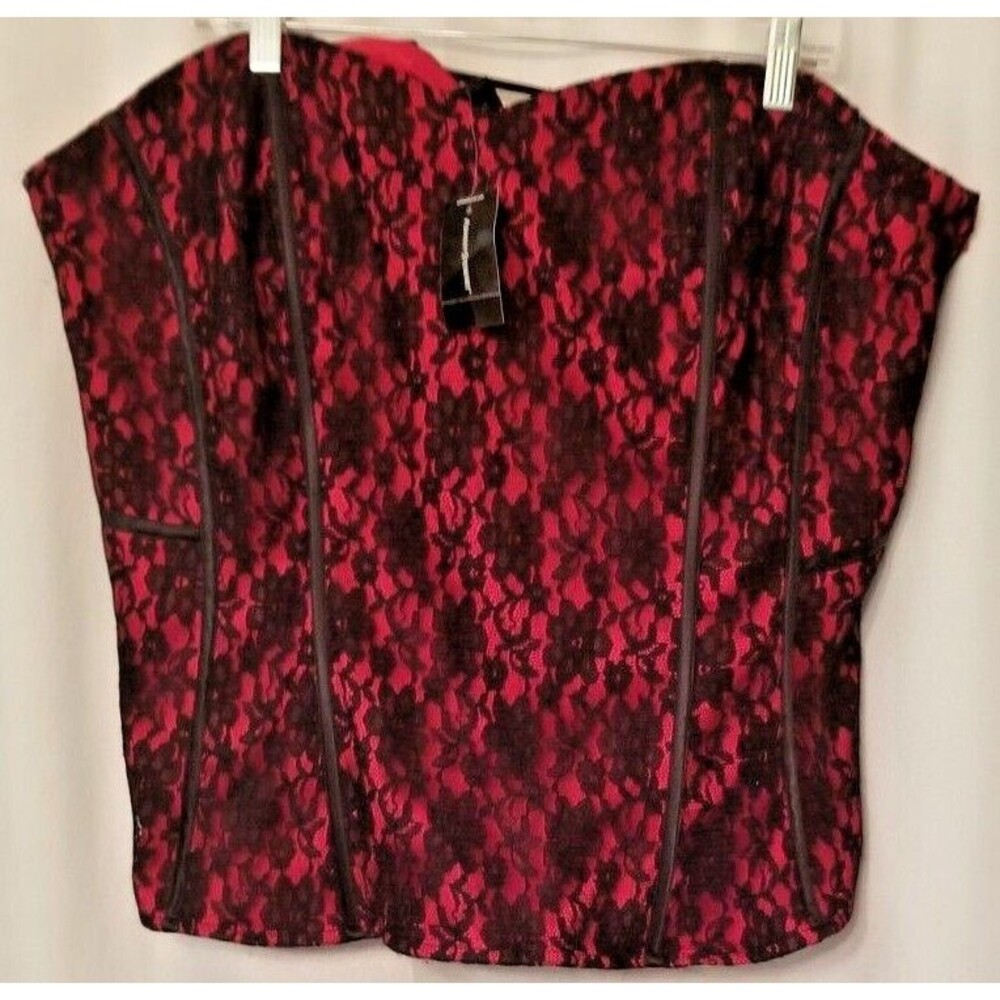 Ashley Stewart Women's Lace Corset Red & Black  SEXY Boutique New Tags Size 24
